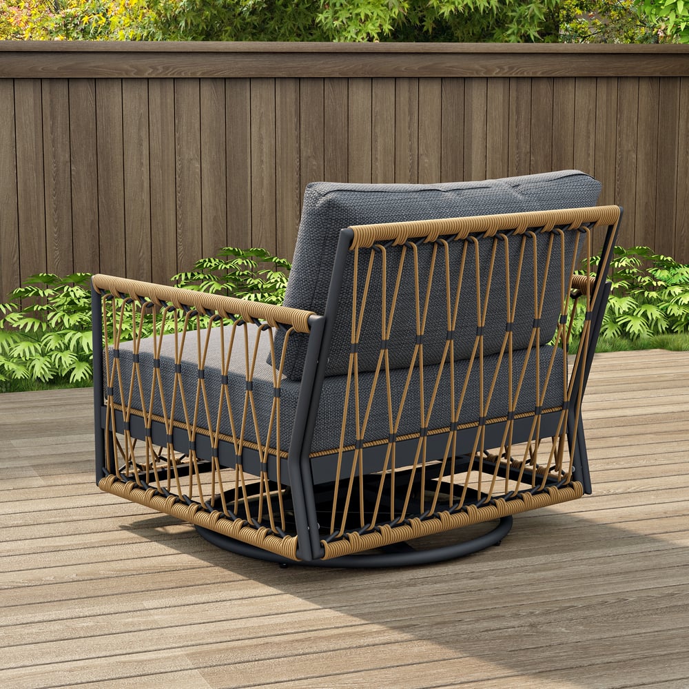 Ropipe Outdoor Swivel Chair with Hand Woven Rope in Dark Gray window image