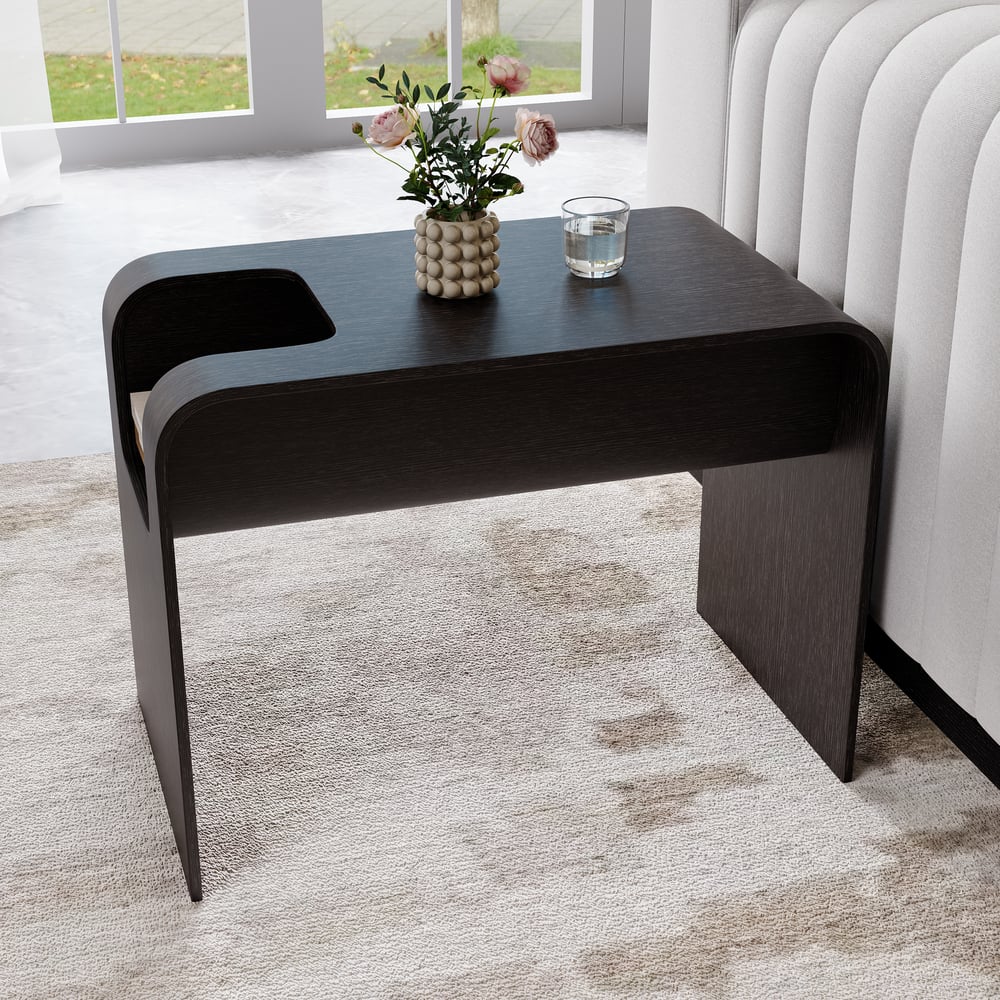 C-Shaped Black Convertible Wood Side Table with Storage window image