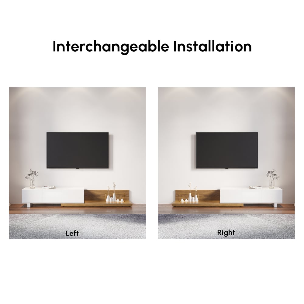 Extendable Floor White & Walnut TV Stand with 3 Drawers(47"-100") window image