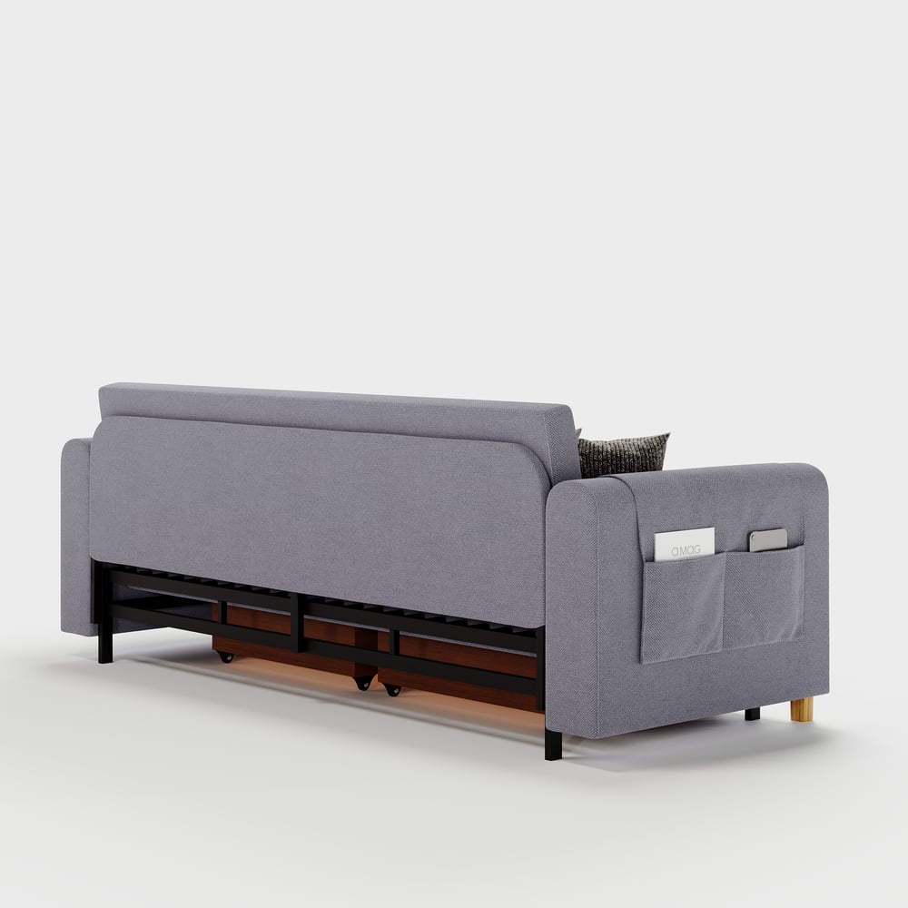 Divano letto convertibile in lino a 3 posti Queen da 82" Immagine della finestra