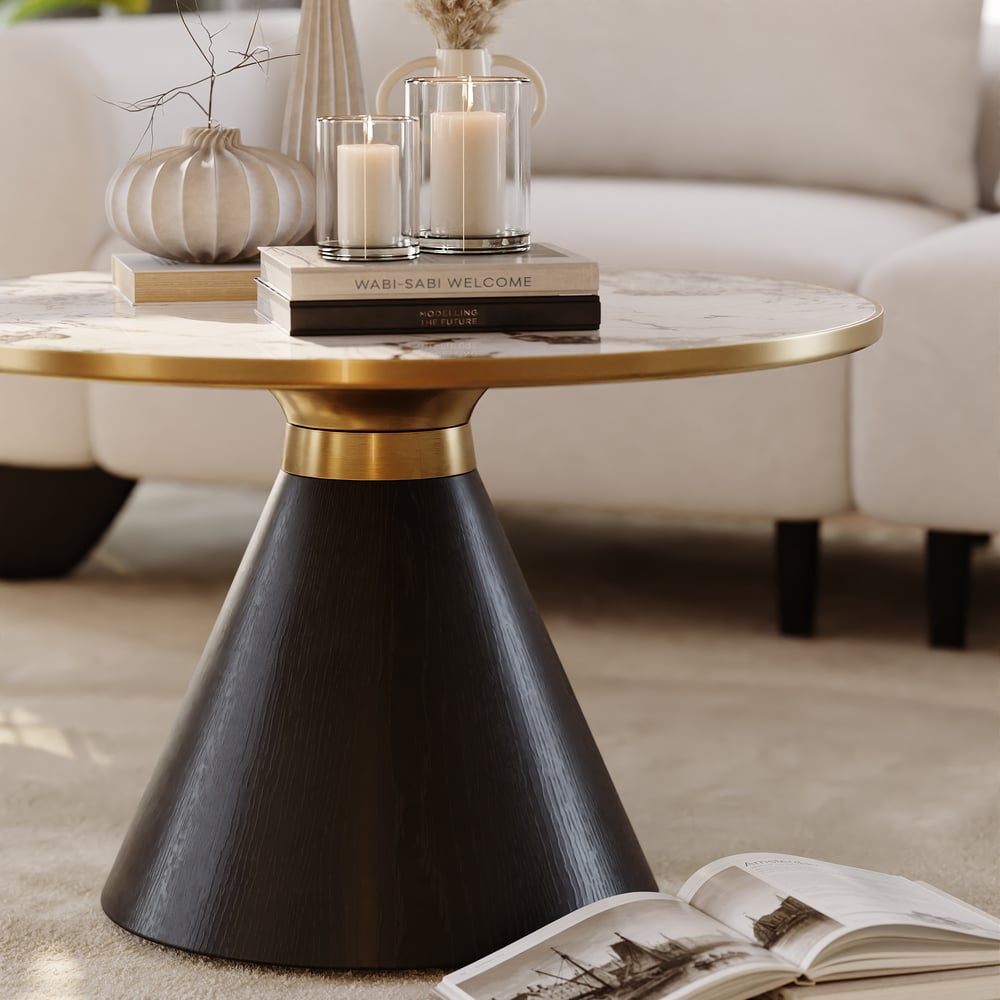 700mm kulatý černý slinutý kamenný konferenční stolek obrázek okna