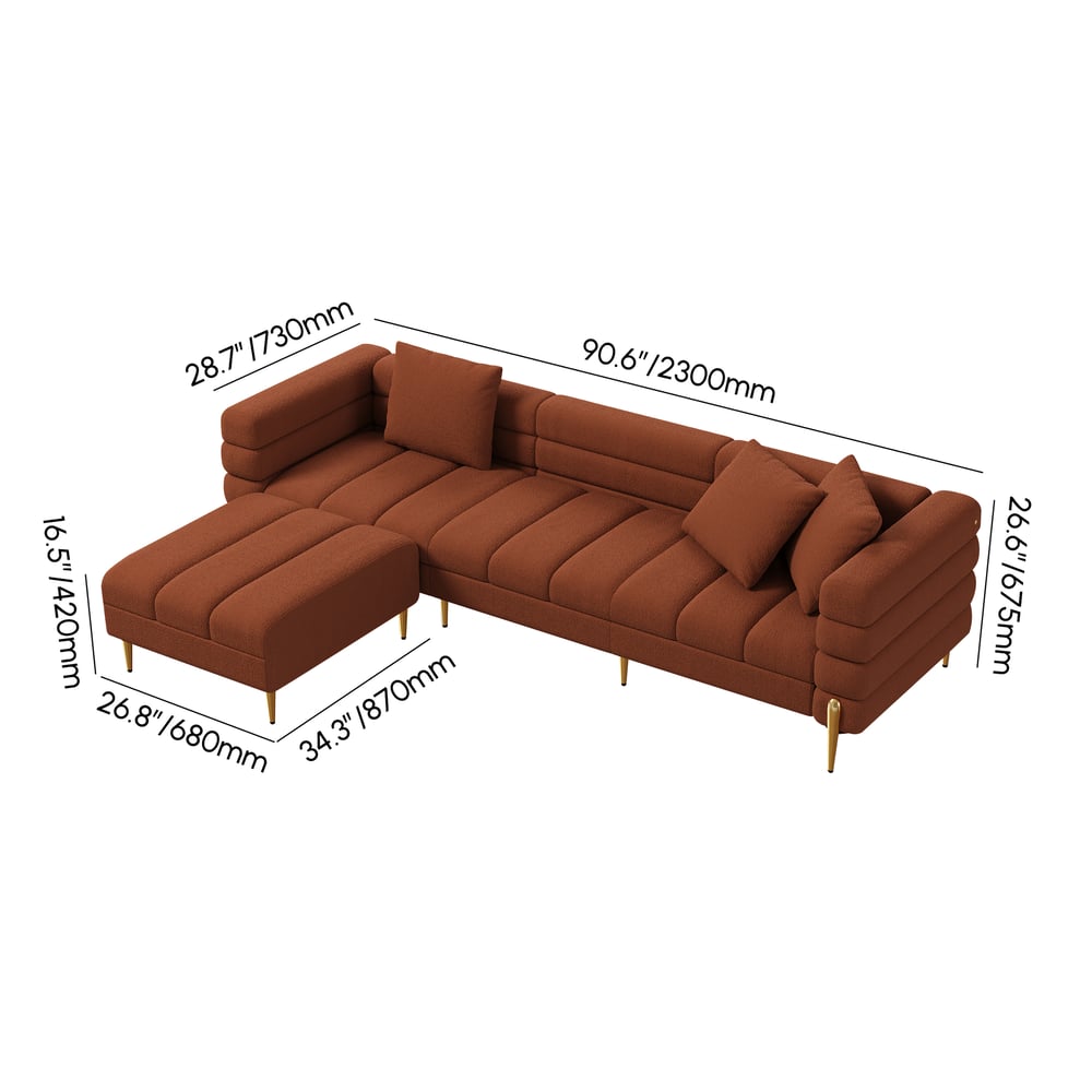 Aurora 2300mm Boucle 3-Seat Chaise Sofa with Ottomans weights dimensions image
