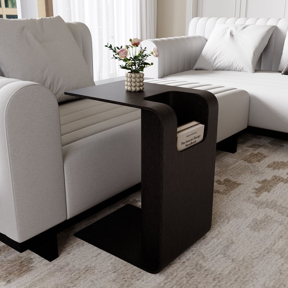 C-Shaped Black Convertible Wood Side Table with Storage window image