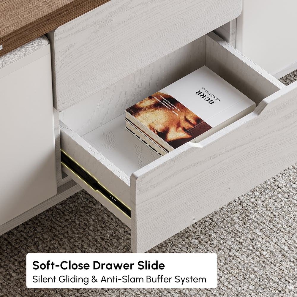 39" Lift-Top Foldable Walnut & White Coffee Table with 4 Stools & Storage window image