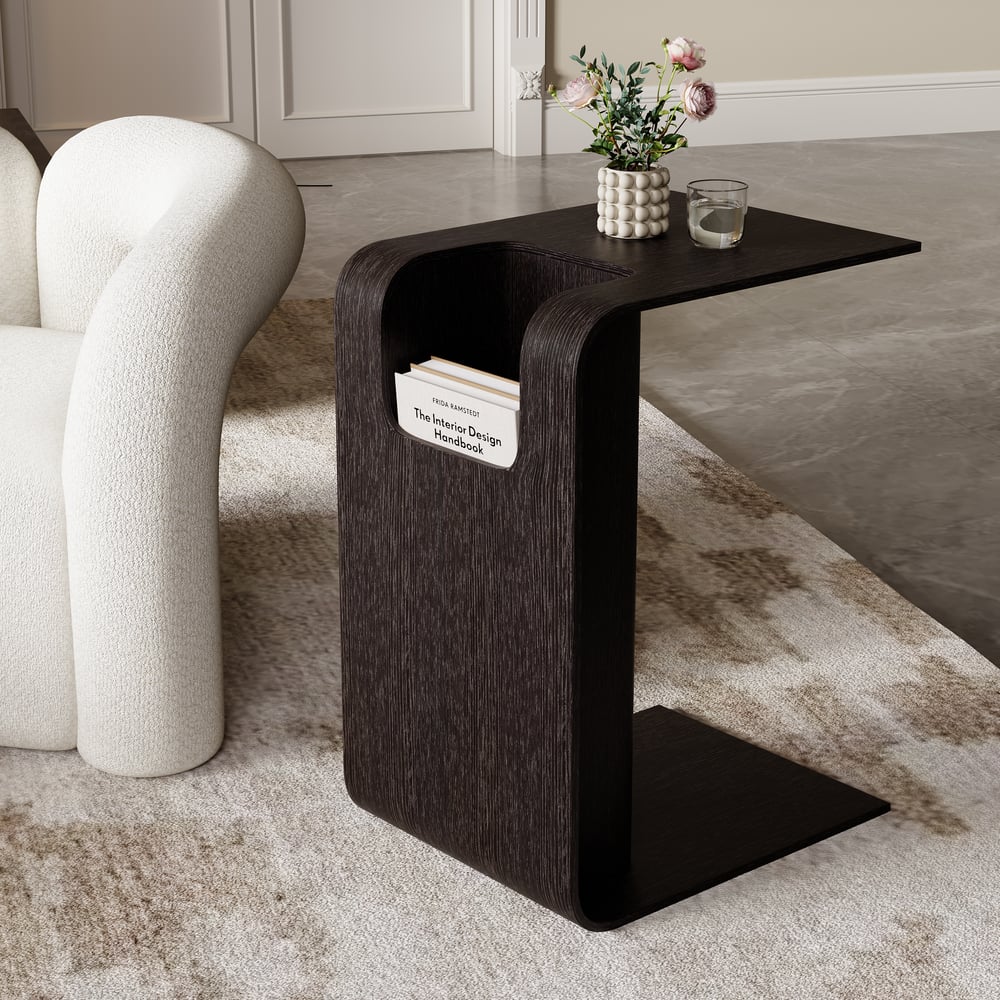 C-Shaped Black Convertible Wood Side Table with Storage window image
