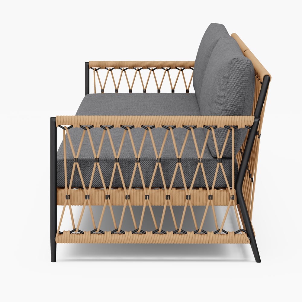 Ropipe Woven Rope Outdoor Sofa 3-Seater Sofa with Dark Gray Polyester Pillow Cushion window image