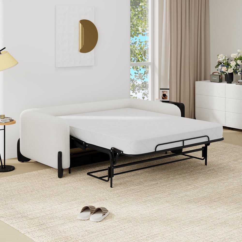 83" Curva Queen 3-Seater Boucle Pop Up Sleeper Sofa with Mattress window image