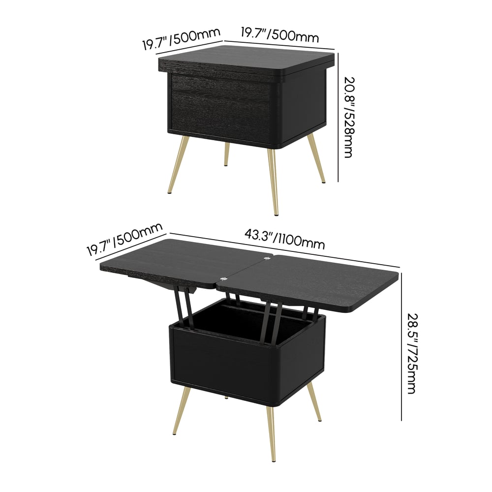 Modern Multi-functional Coffee Table Extendable with Storage & Lift Top in Black weights dimensions image