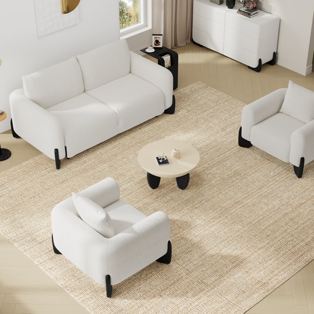 83" Curva Queen 3-Seater Boucle Pop Up Sleeper Sofa with Mattress window image