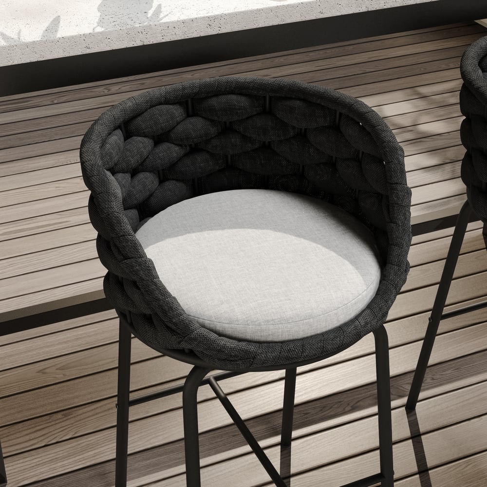 2 Pieces Outdoor Chair Patio Woven Rope & Aluminum 38" Bar Stools Set with Swivel Base window image