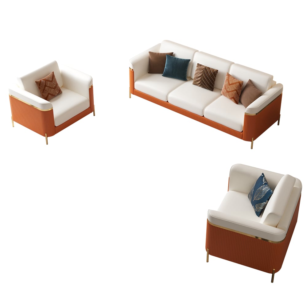 Vertex Modern Leather 3-Piece Living Room Sofa Set window image
