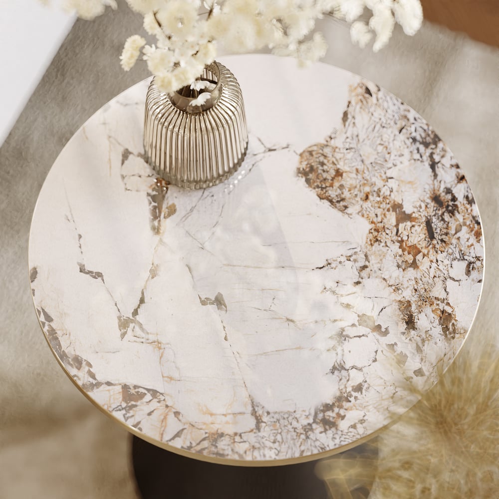 Round Black End Table with Sintered Stone Top window image