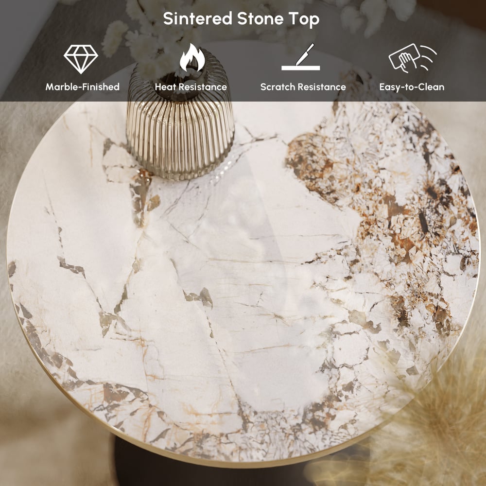 Round Black End Table with Sintered Stone Top window image