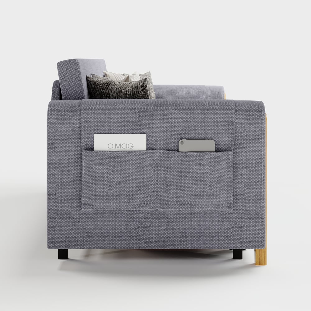 Divano letto convertibile in lino a 3 posti Queen da 82" Immagine della finestra