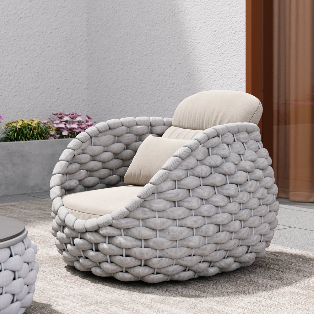Tatta Outdoor Woven Rope Rotatable Swivel Base Chair window image