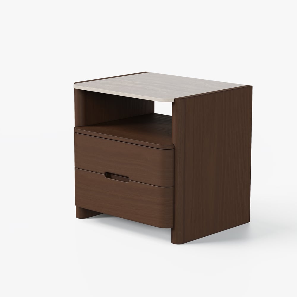 Modern Sintered Stone Top Nightstand with Drawers & Shelf window image