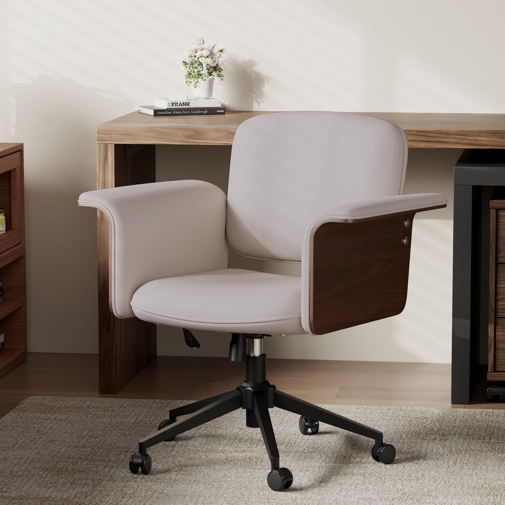 Customer Reviews for Wood & Faux Leather Office Chair - Ergonomic Adjustable Swivel (Khaki)