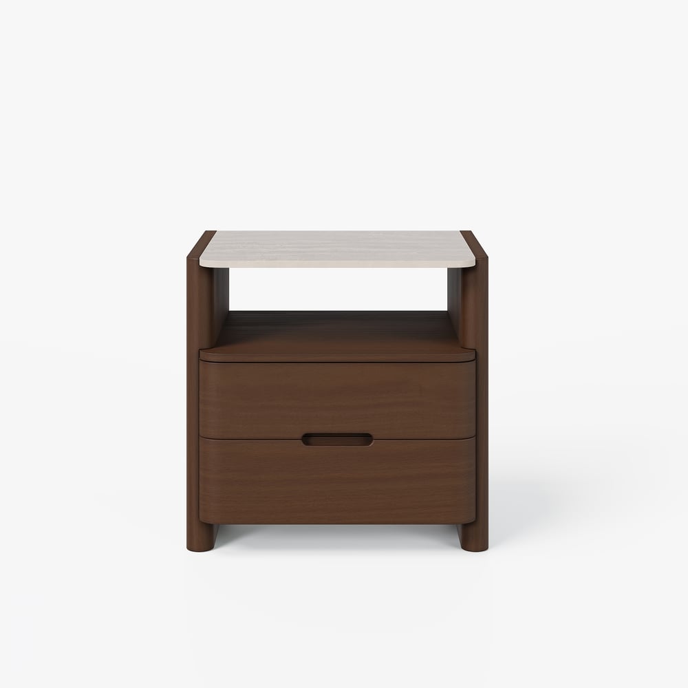 Modern Sintered Stone Top Nightstand with Drawers & Shelf window image