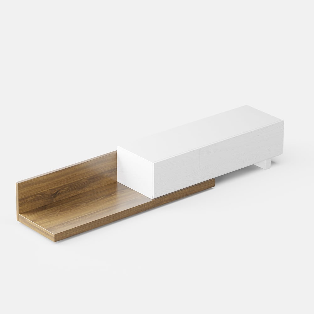 Extendable Floor White & Walnut TV Stand with 3 Drawers(47"-100") window image