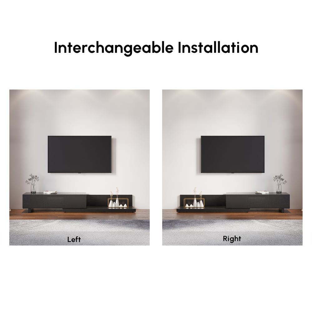 Extendable Floor Black TV Stand with 3 Drawers(47"-100") window image