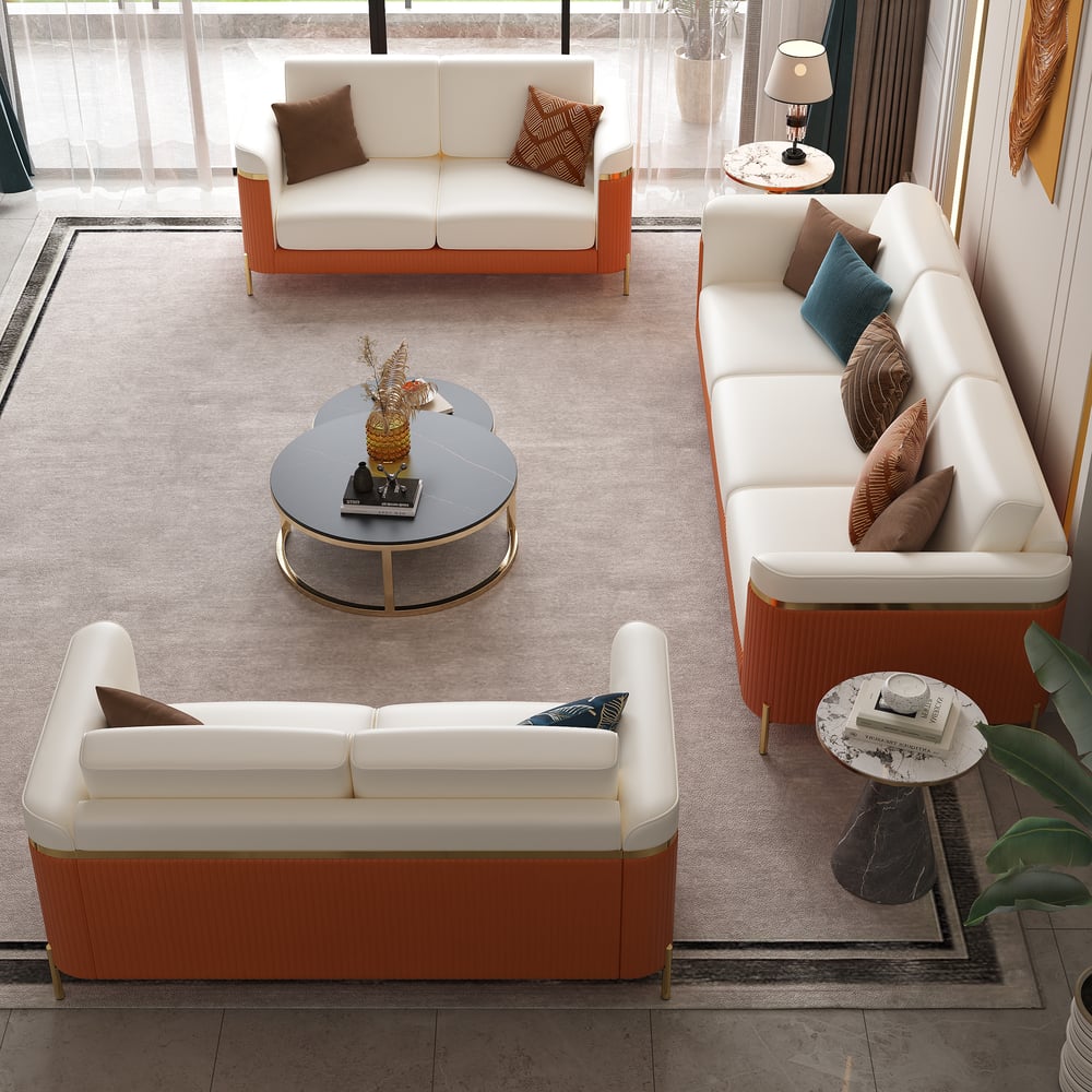 Vertex Modern Faux Leather 3-Piece Living Room Sofa Set window image