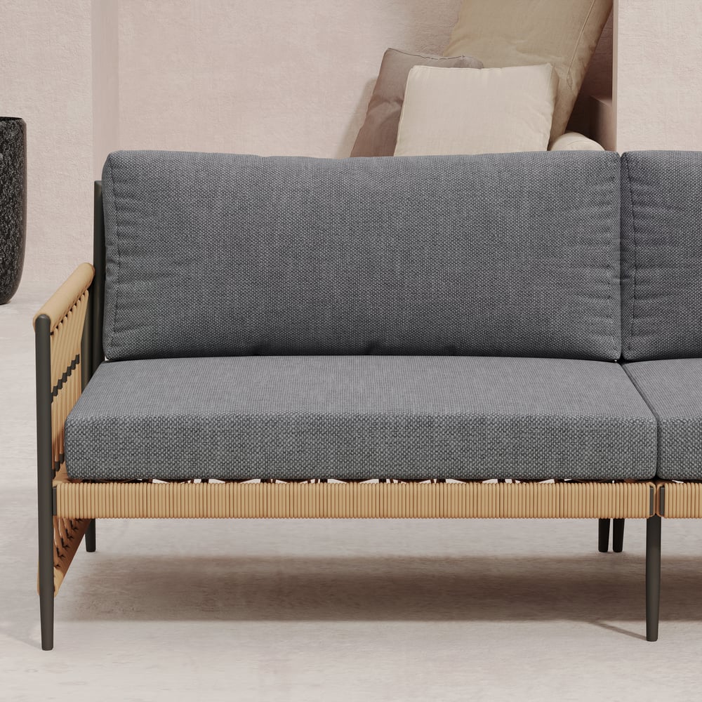 Ropipe Woven Rope Outdoor Sofa 3-Seater Sofa with Dark Gray Polyester Pillow Cushion window image