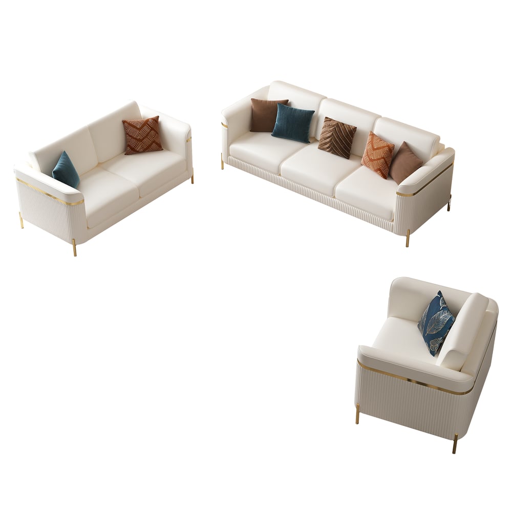 Vertex Modern Leather 3-Piece Living Room Sofa Set window image