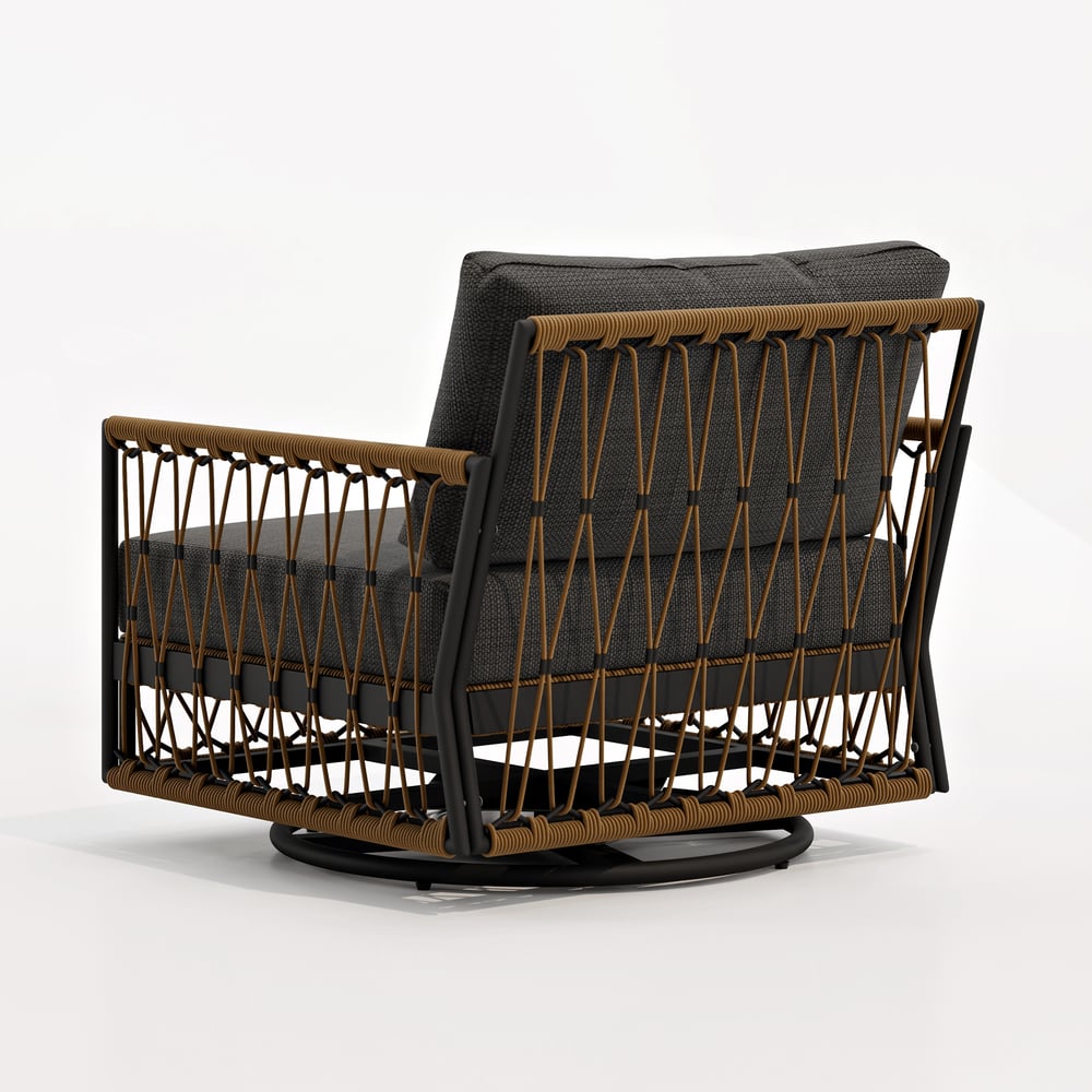 Ropipe Outdoor Swivel Chair with Hand Woven Rope in Dark Gray window image