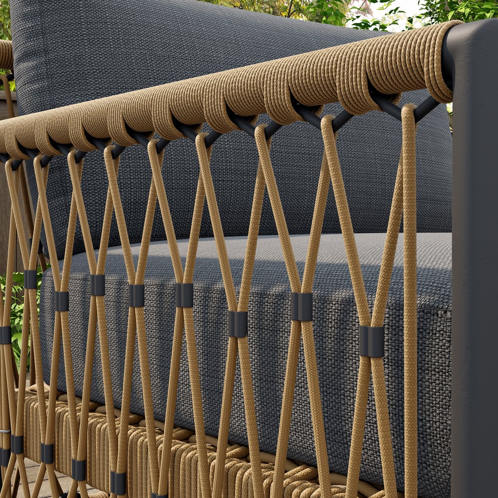 Ropipe Outdoor Armchair with Hand Woven Rope & Dark Gray Polyester Cushion window image