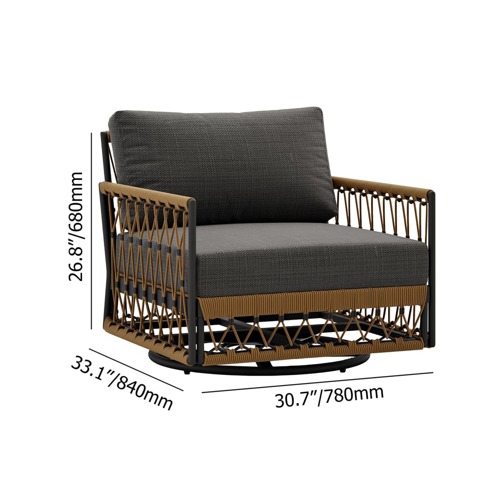 Ropipe Outdoor Swivel Chair with Hand Woven Rope in Dark Gray weights dimensions image
