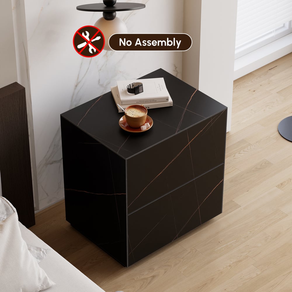 24" Sintered Stone 2-Drawer Floor Nightstand Set of 2 window image