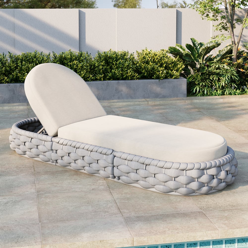 Tatta Woven Rope Outdoor Light Gray Adjustable Patio Chaise Lounge window image