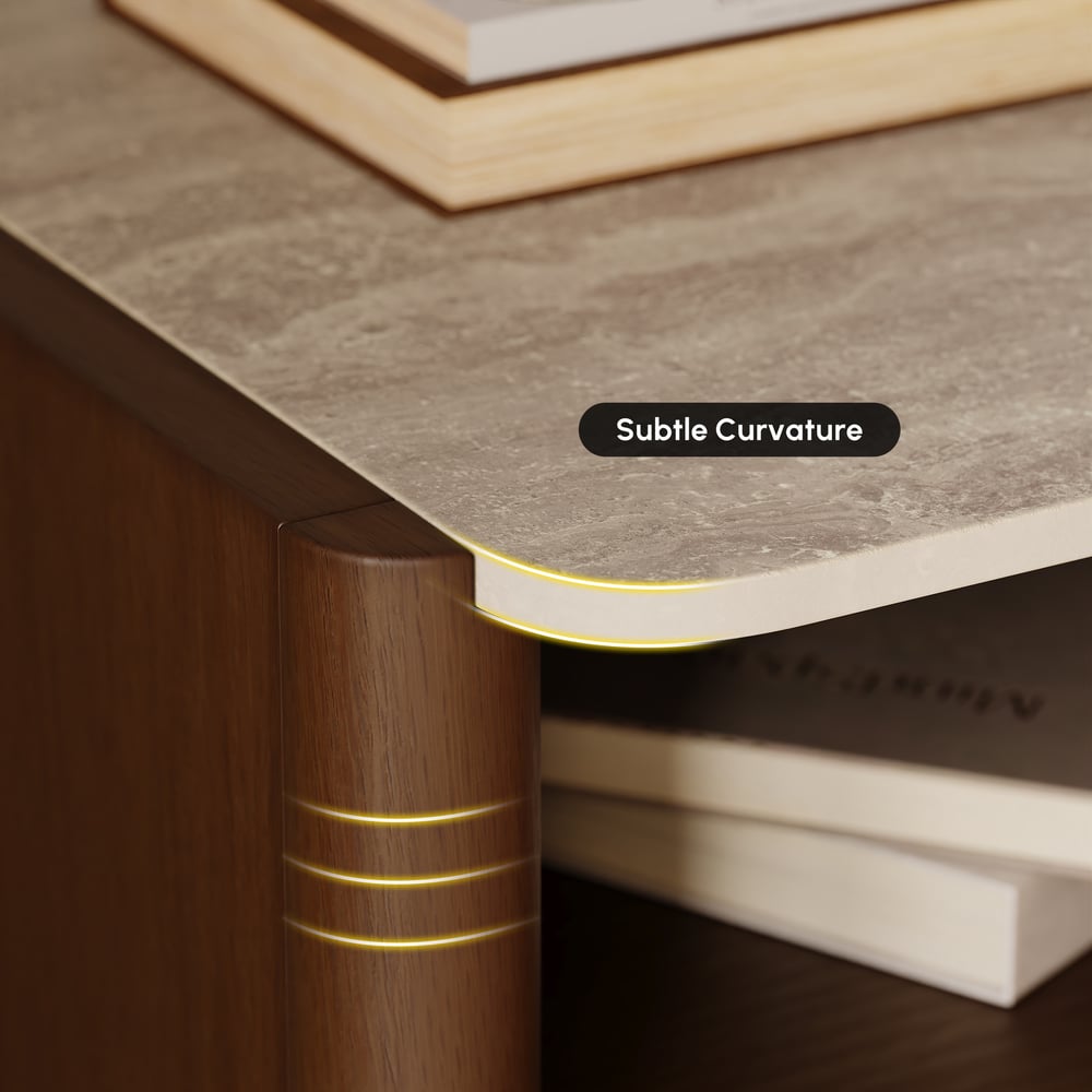 Modern Sintered Stone Top Nightstand with Drawers & Shelf window image