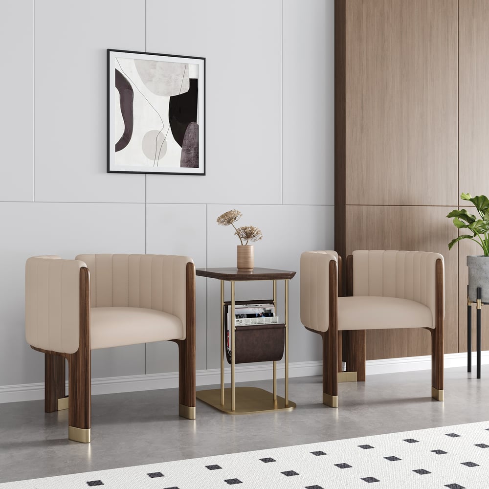 Faux Leather Fluted Upholstered Accent Chair with Wood Frame window image