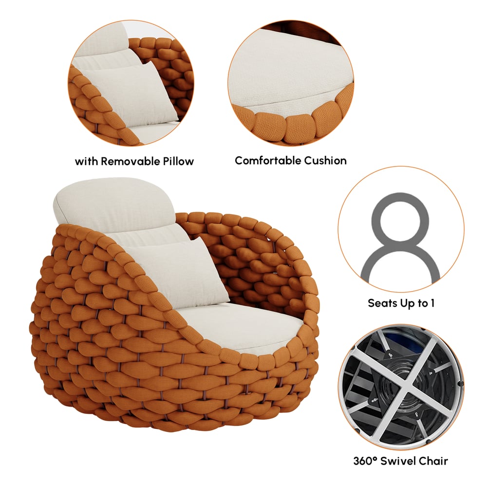 Tatta Outdoor Woven Rope Rotatable Swivel Base Chair window image