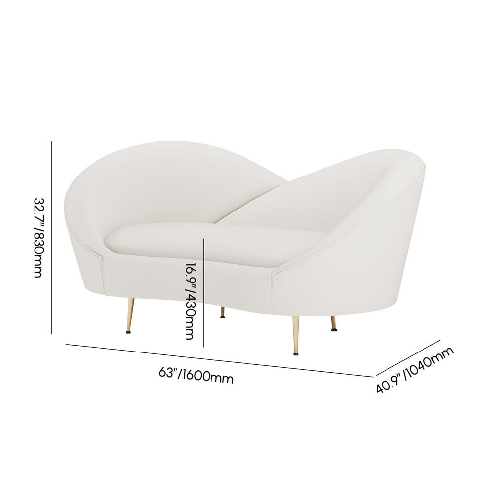 1600mm Modern White Velvet Upholstered Large 2-Seater Curved Sofa weights dimensions image