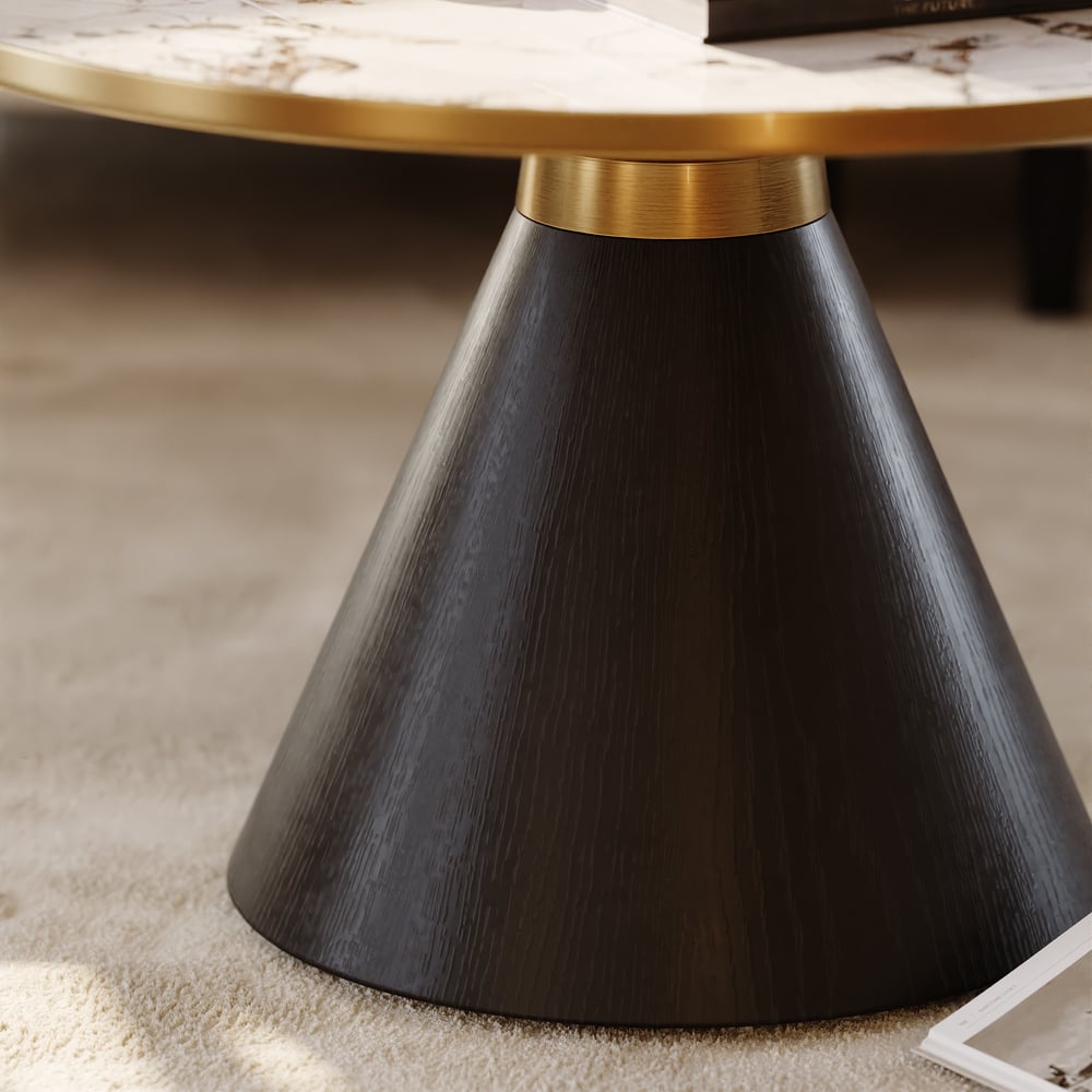 700mm kulatý černý slinutý kamenný konferenční stolek obrázek okna