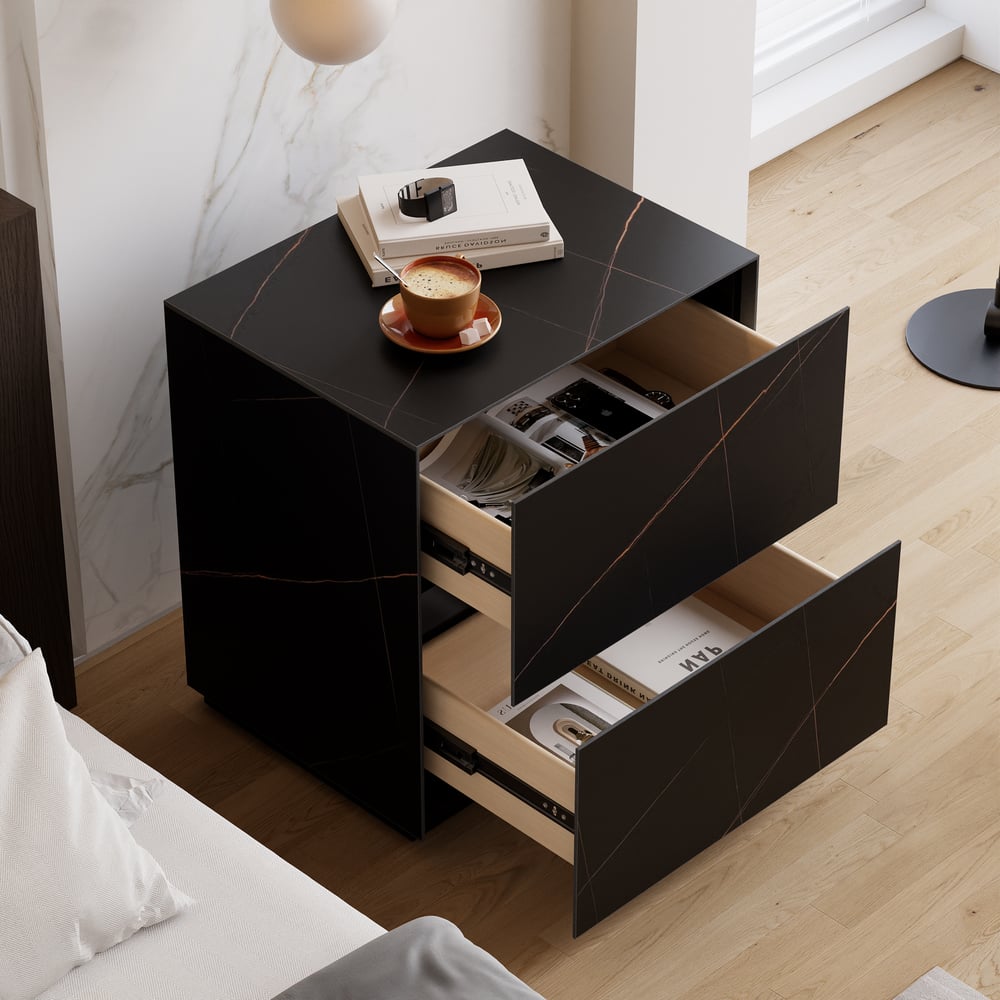 24" Sintered Stone 2-Drawer Floor Nightstand Set of 2 window image