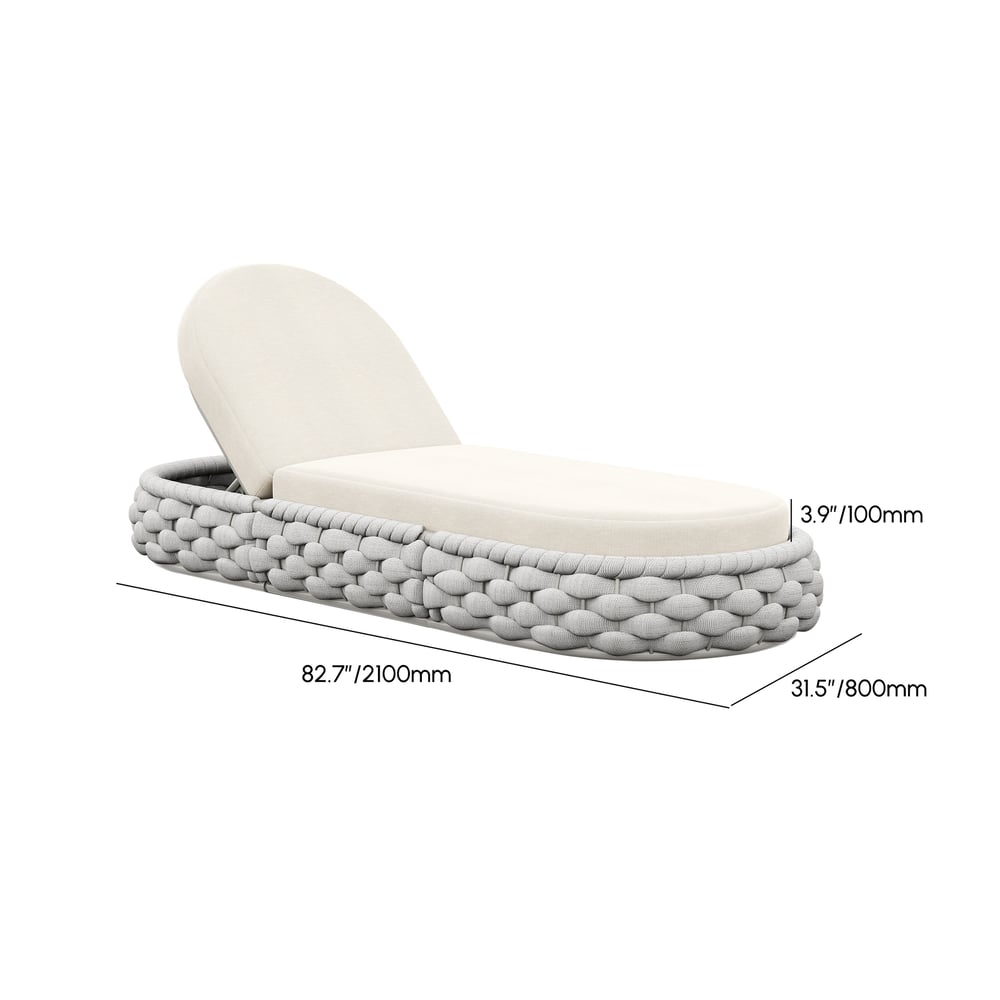 Tatta Woven Rope Outdoor Light Gray Adjustable Patio Chaise Lounge weights dimensions image