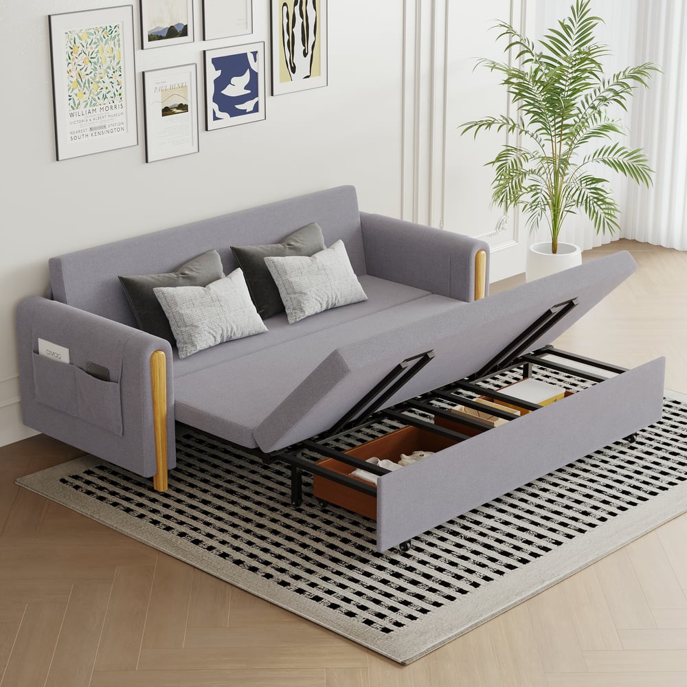 Divano letto convertibile in lino a 3 posti Queen da 82" Immagine della finestra