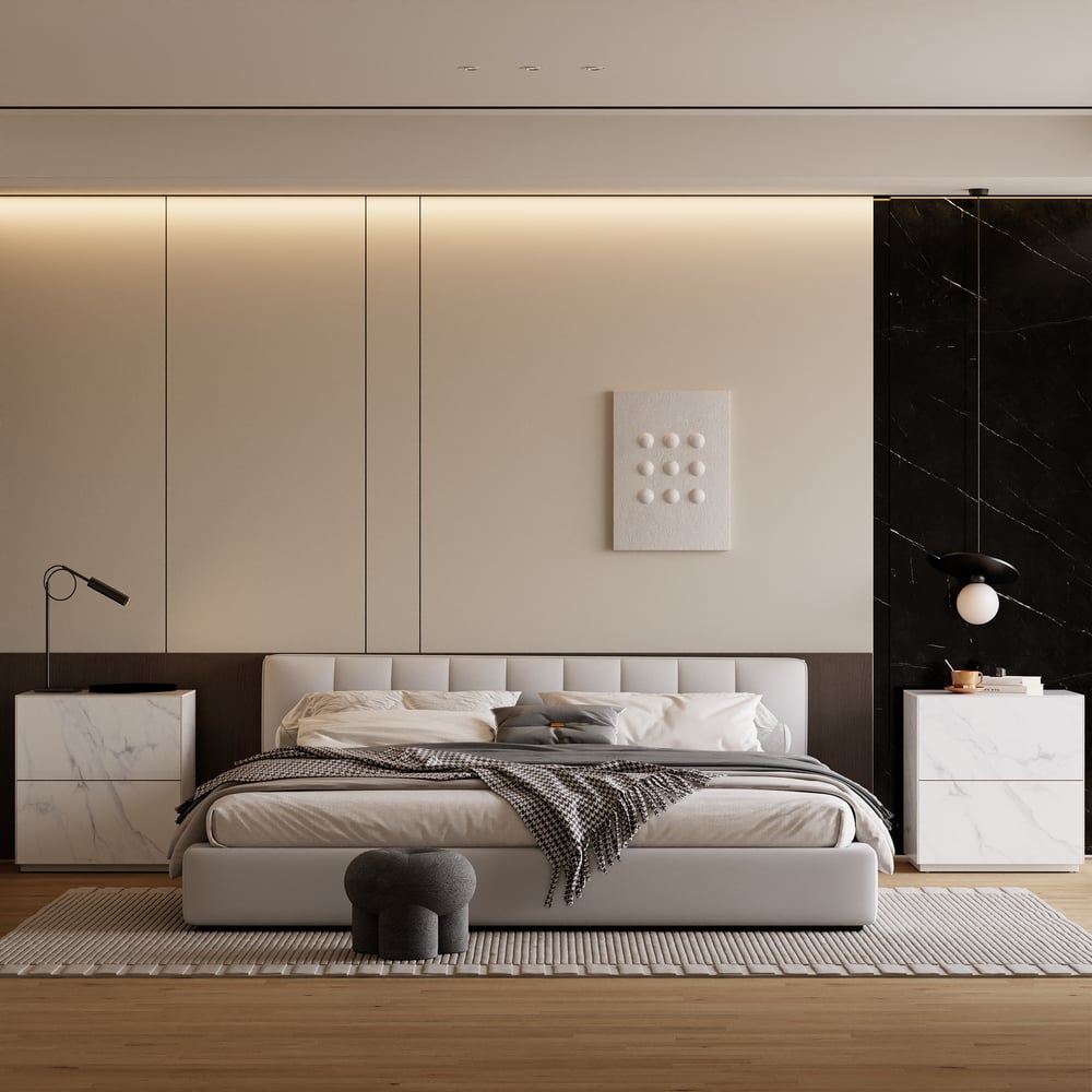 24" Sintered Stone Floor Nightstand with Drawer Set of 2 window image