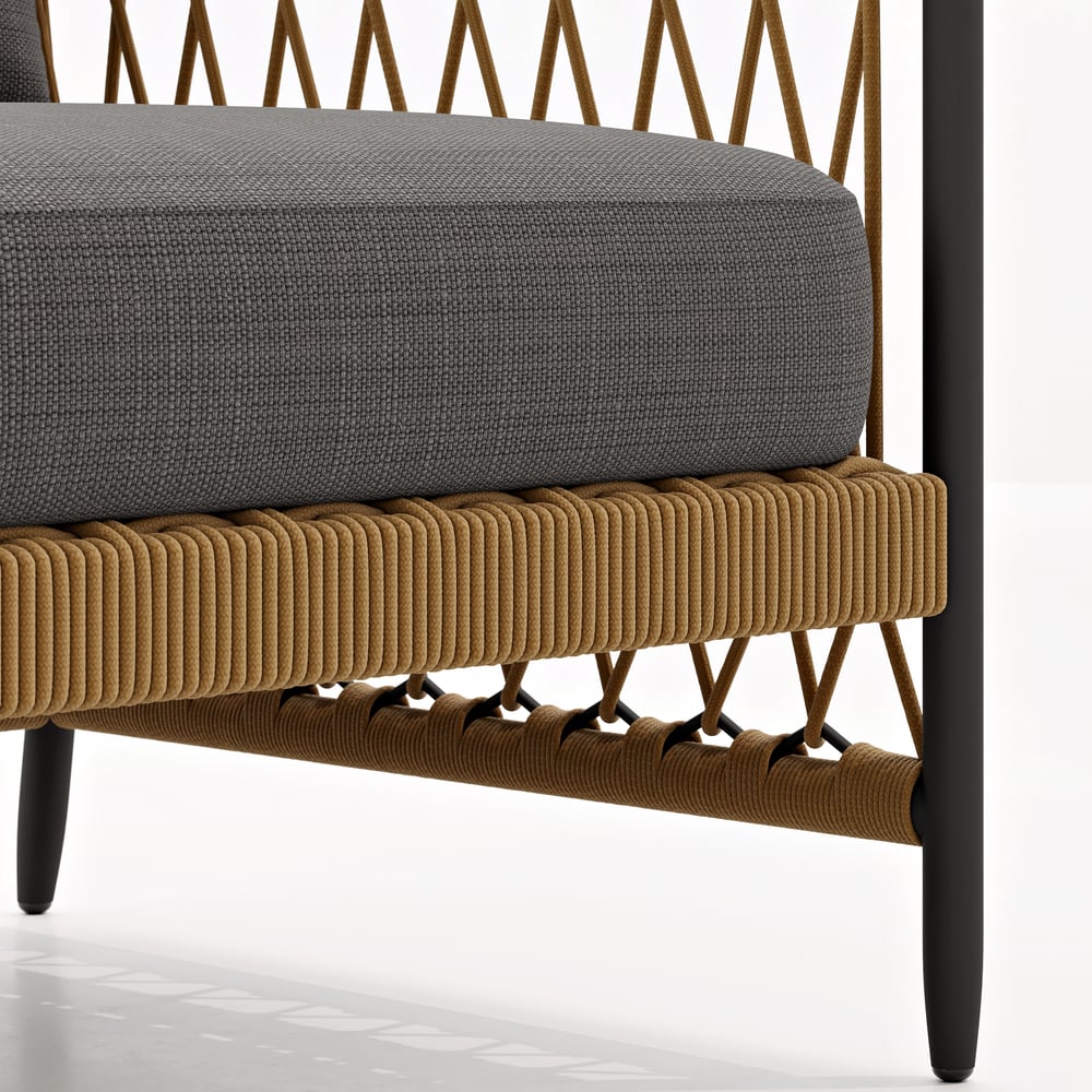 Ropipe Outdoor Armchair with Hand Woven Rope & Dark Gray Polyester Cushion window image