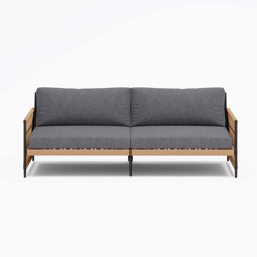 Ropipe Woven Rope Outdoor Sofa 3-Seater Sofa with Dark Gray Polyester Pillow Cushion window image