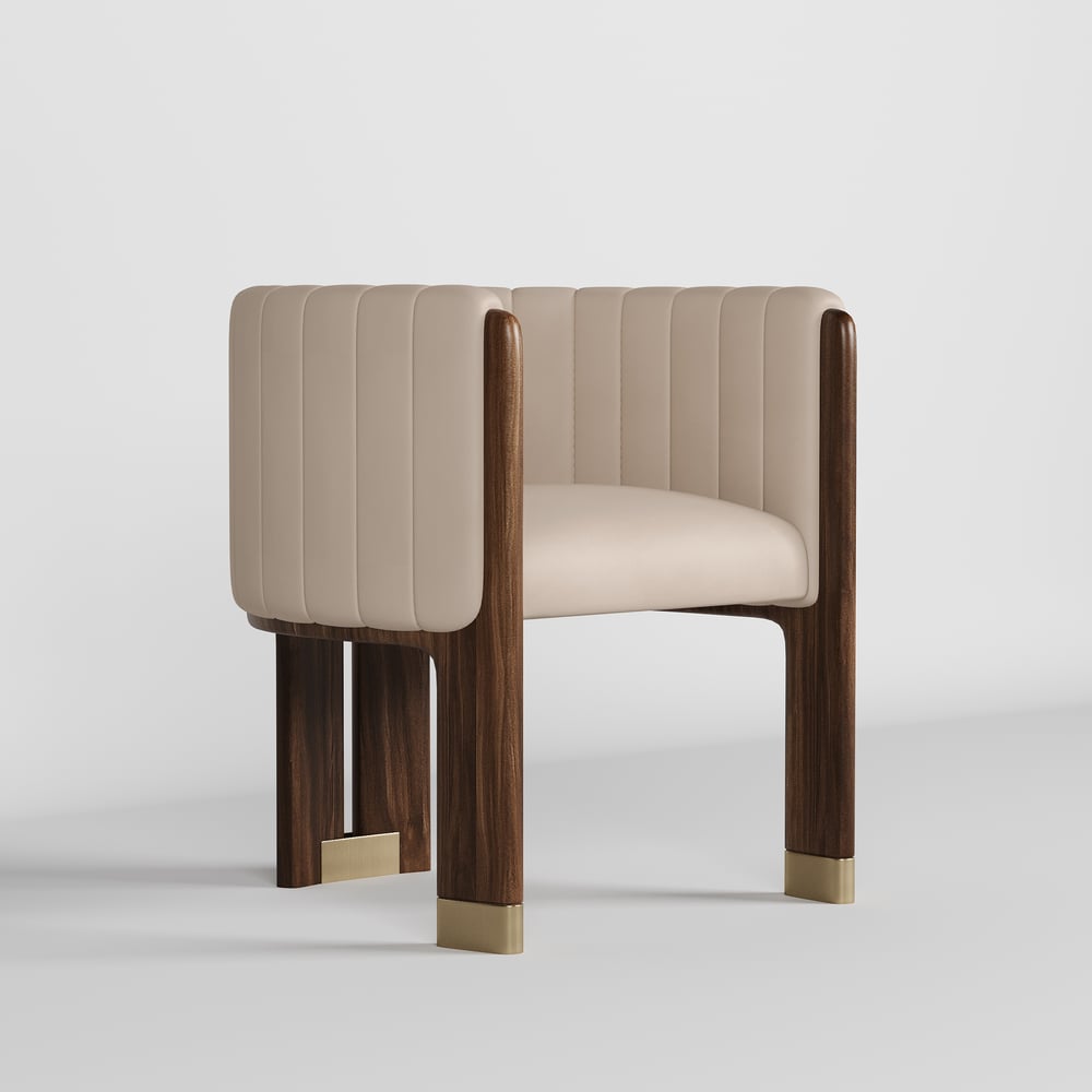 Faux Leather Fluted Upholstered Accent Chair with Wood Frame window image