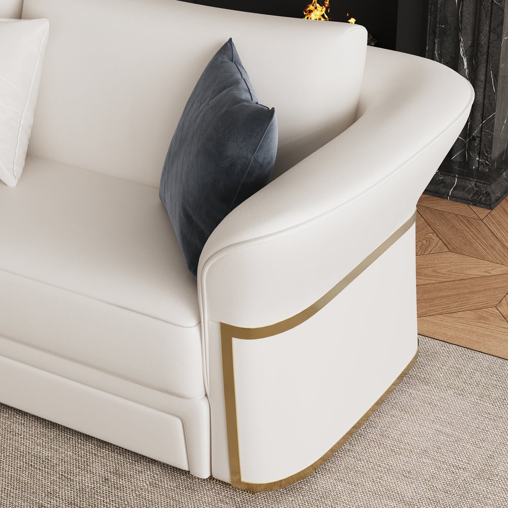 Modern Faux Leather Living Room Sofa Set in White Set of 3 window image