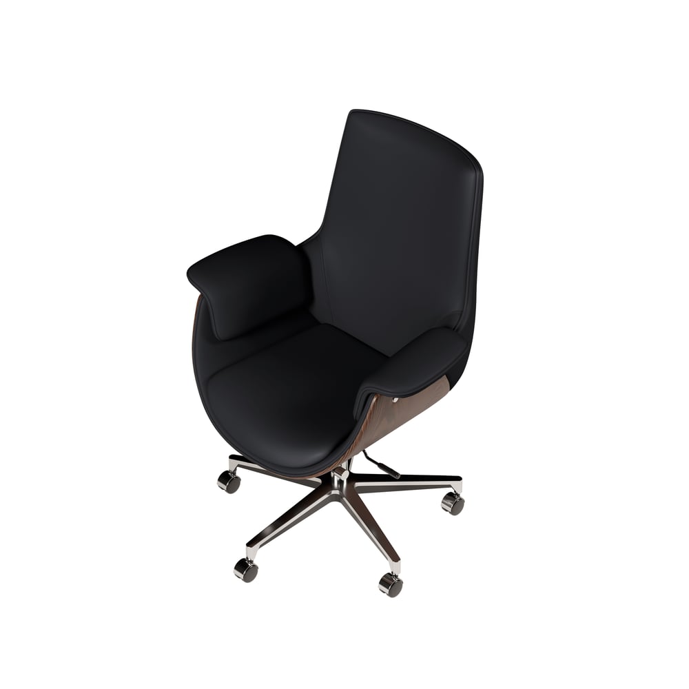 Black Leather Modern Home Office Chair Upholstered High Back Desk Chair Wood Grain Frame window image