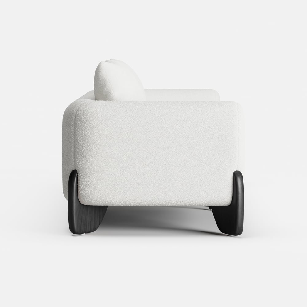 Sofá de 2 lugares com pernas de madeira estofadas Curva 1980mm White Boucle Imagem da janela