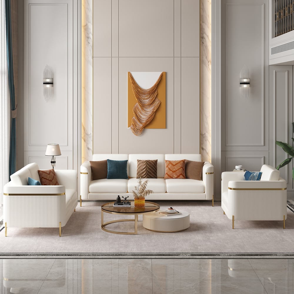 Vertex Modern Leather 3-Piece Living Room Sofa Set window image