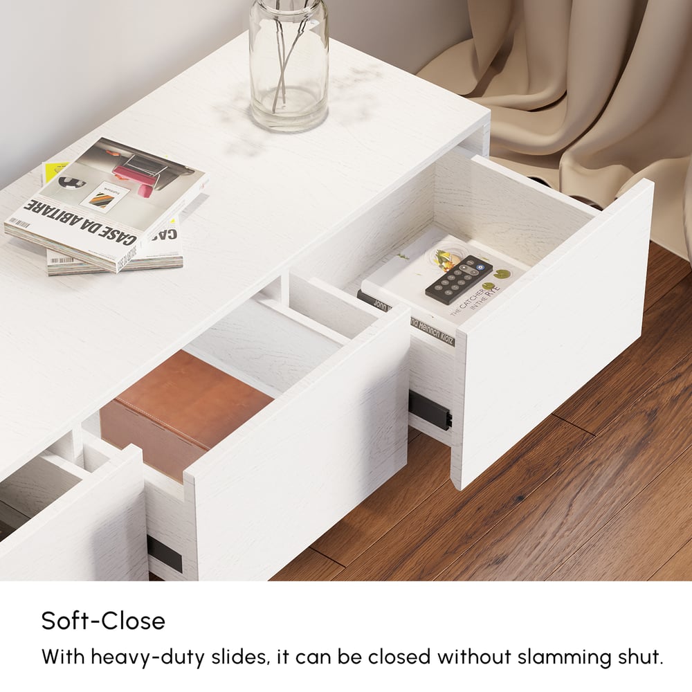 Extendable Floor Natural TV Stand with 3 Drawers window image