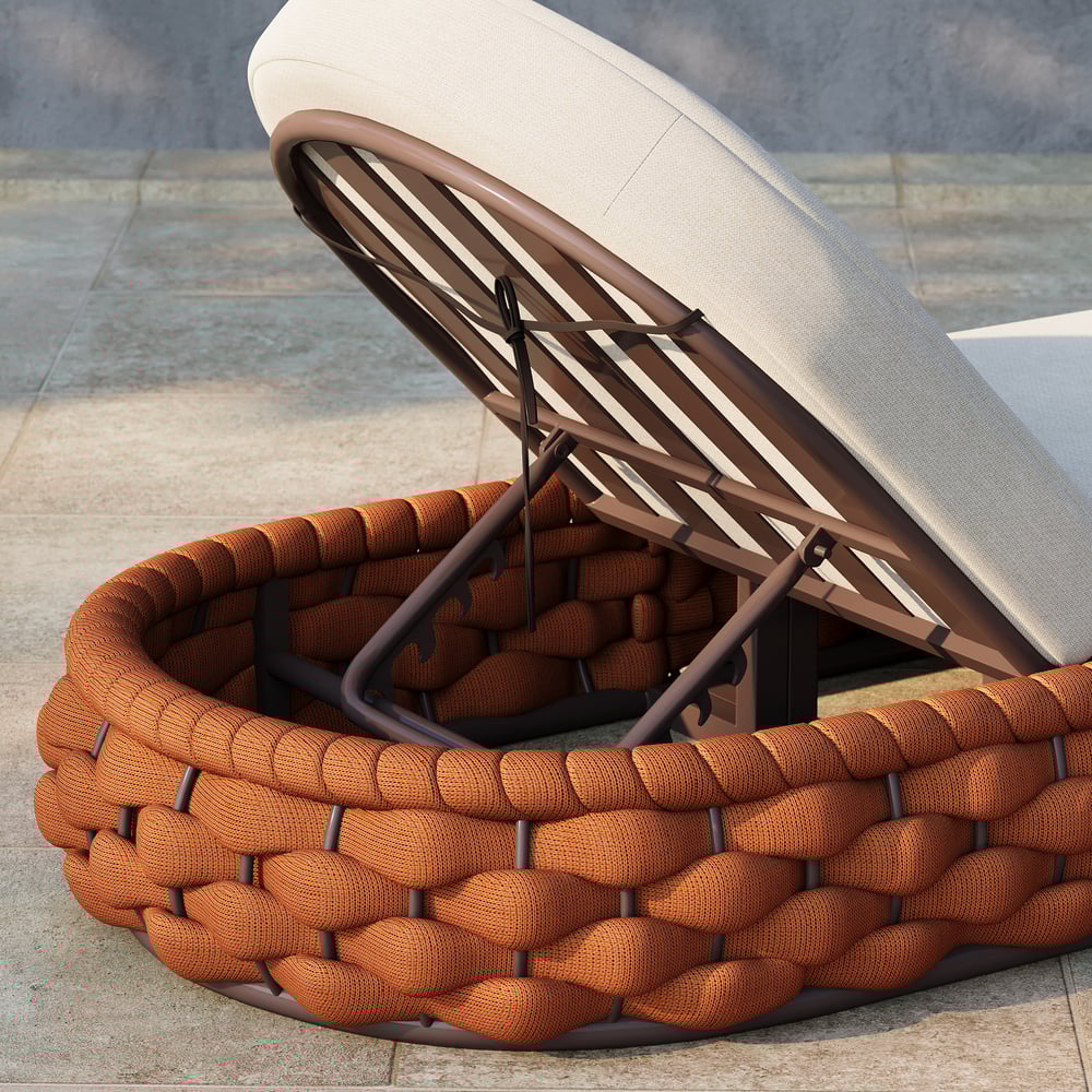 Tatta Woven Rope Outdoor Orange Adjustable Patio Chaise Lounge window image